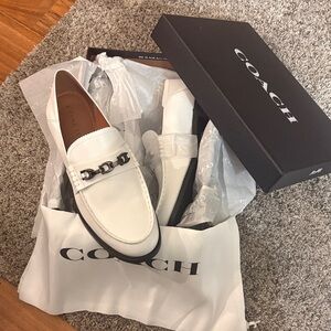 Coach White Leather Loafers with Black Detailing